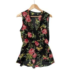 Wet Seal Black Floral Top Blouse Womens Size M Sheer Cottagecore Fairy Grunge